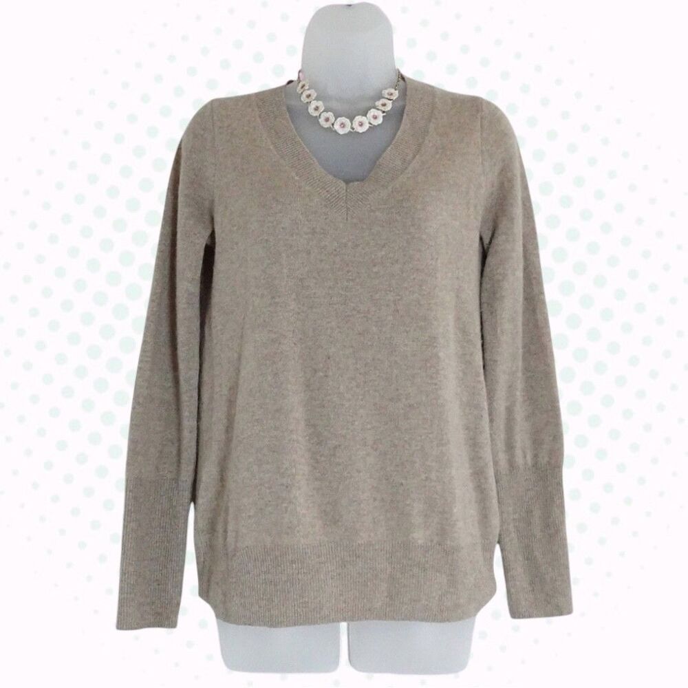 J Crew Womens Cashmere V Neck Pullover Sweater Light Tan Size S